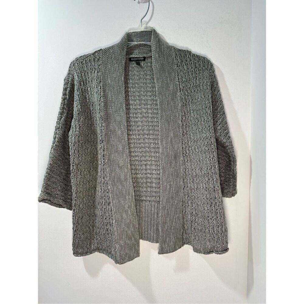 Eileen Fisher women’s gray 3/4 sleeve open short cardigan sweater size S #14-167